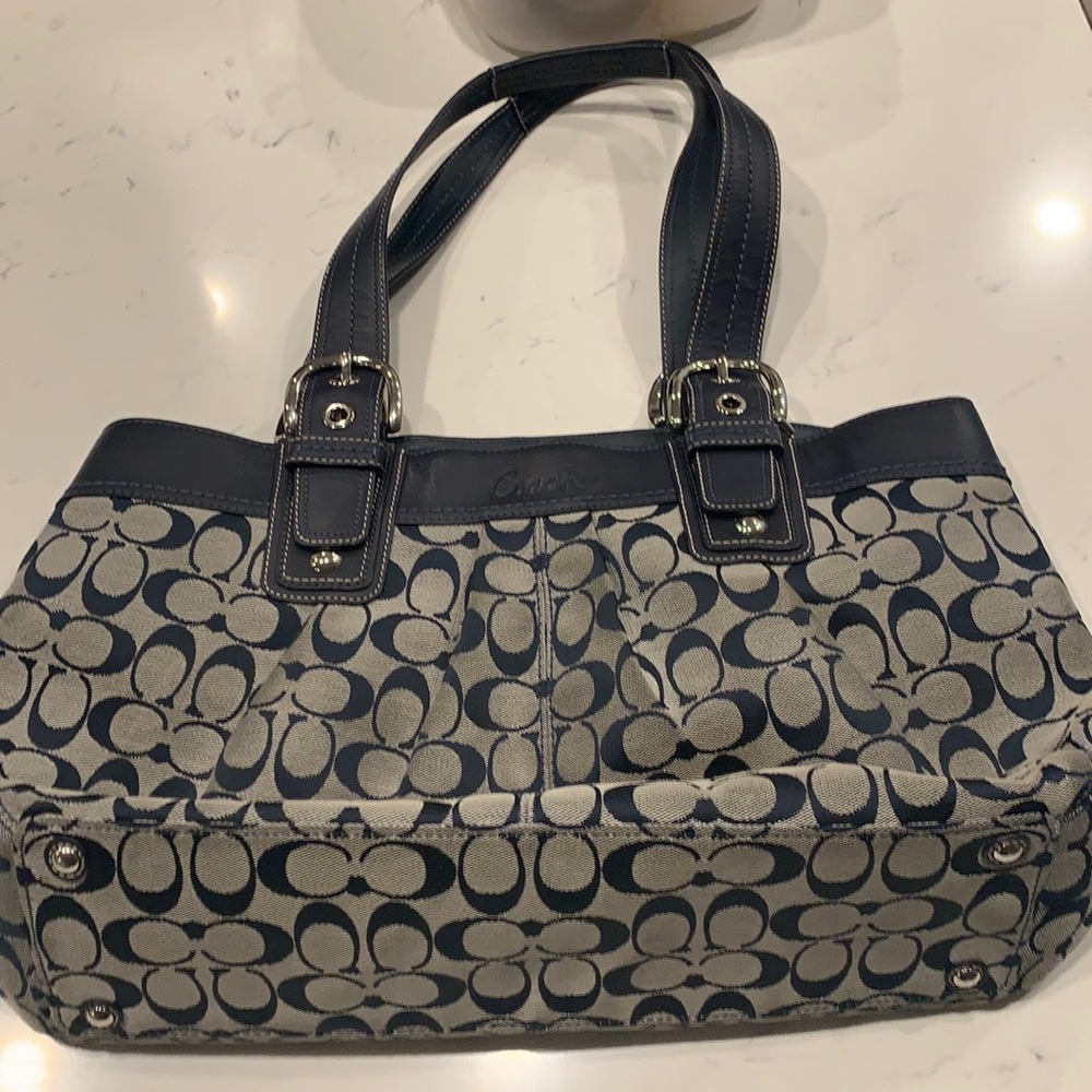 Large Lightly used Denim Blue with Navy Blue trim Coach Purse